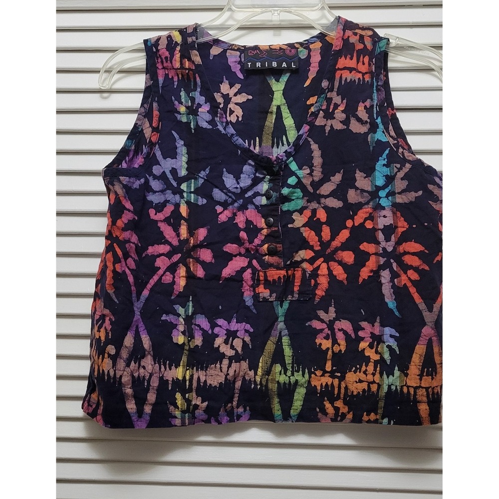 Tribal Women Small Multicolor  V-Neck cropped Sleeveless Tank Top